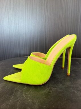 Femme LA Pointed-Toe Stiletto Mule in Vibrant Lime Green Suede